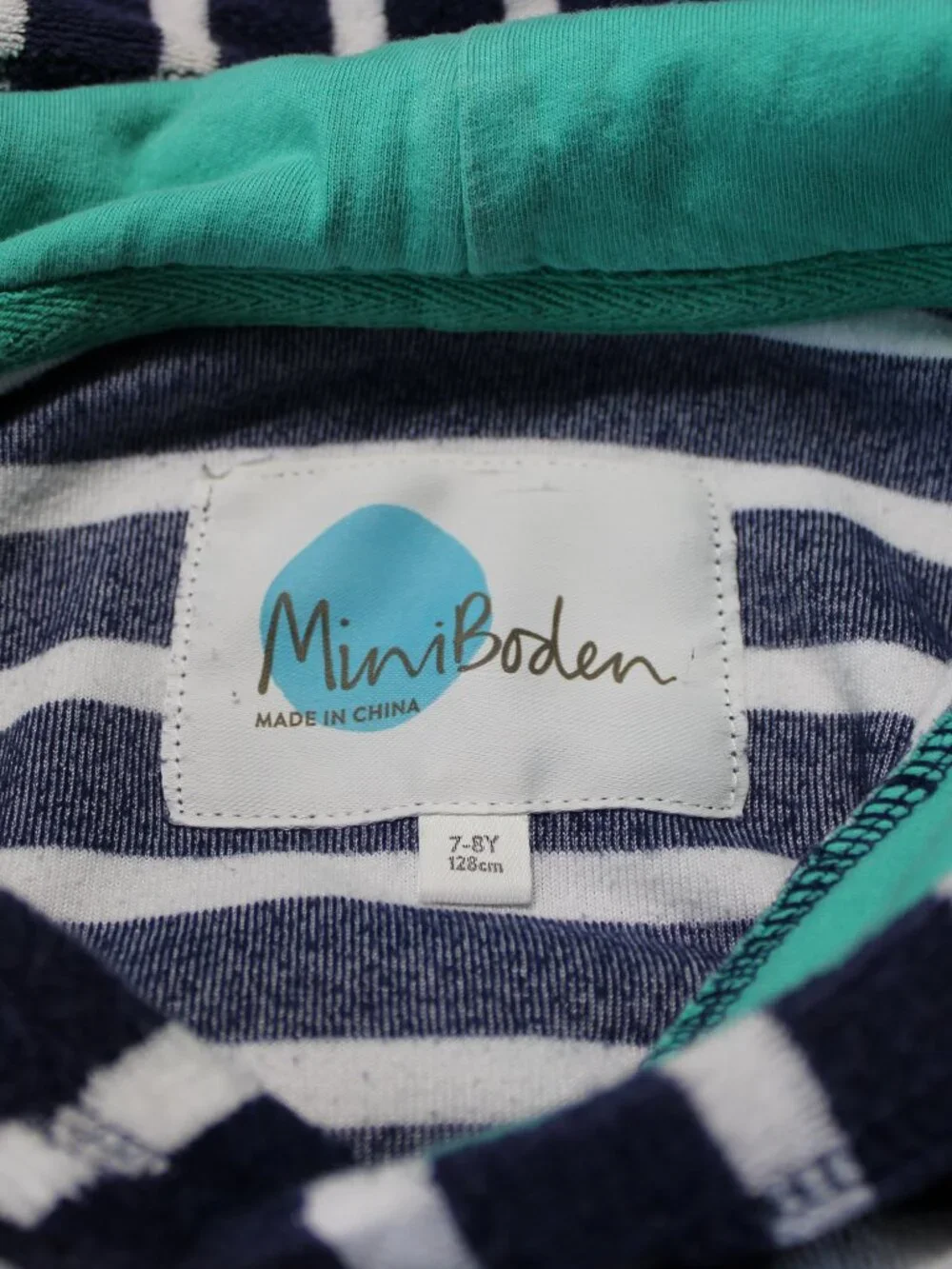 Mini Boden Girls Navy Striped Terry Cloth Hoodie Cover Up 7-8Y Summer Pool Beach
